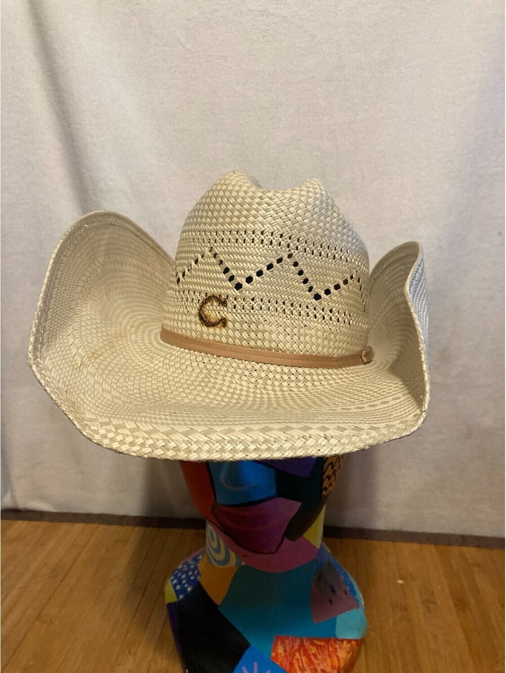 Charlie 1 Horse Straw Cowboy Hat Western Mens 6 3/4 Beige Vented Crown Wide Brim